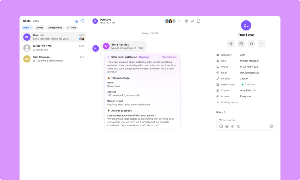 Quo: Sona AI Receptionist and conversation intelligence